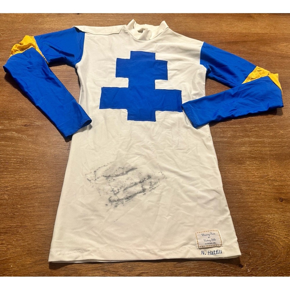 Vintage 70s Jockey Silks Horse Racing Track Suit White Blue Yellow Jockey Jacket